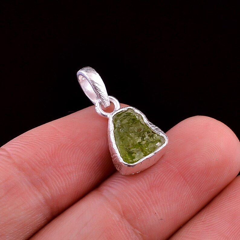 Raw Green Peridot Pendant \u2022 Rough Crystal Pendant \u2022 Natural Peridot Gemstone Jewelry \u2022 Scratched Silver \u2022 August Birthstone \u2022 Gifts for Her