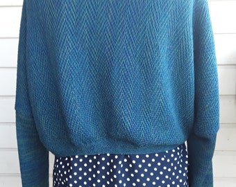 Strickjacke Frauen, Bolero Shrug blau grün Merino Wolle Pullover, Boho lose Pullover Kokon, Hand gestrickt Herbst Pullover