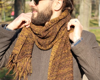 Mens winter scarf, Hand knit merino wool scarf, Oversized scarf mens gift