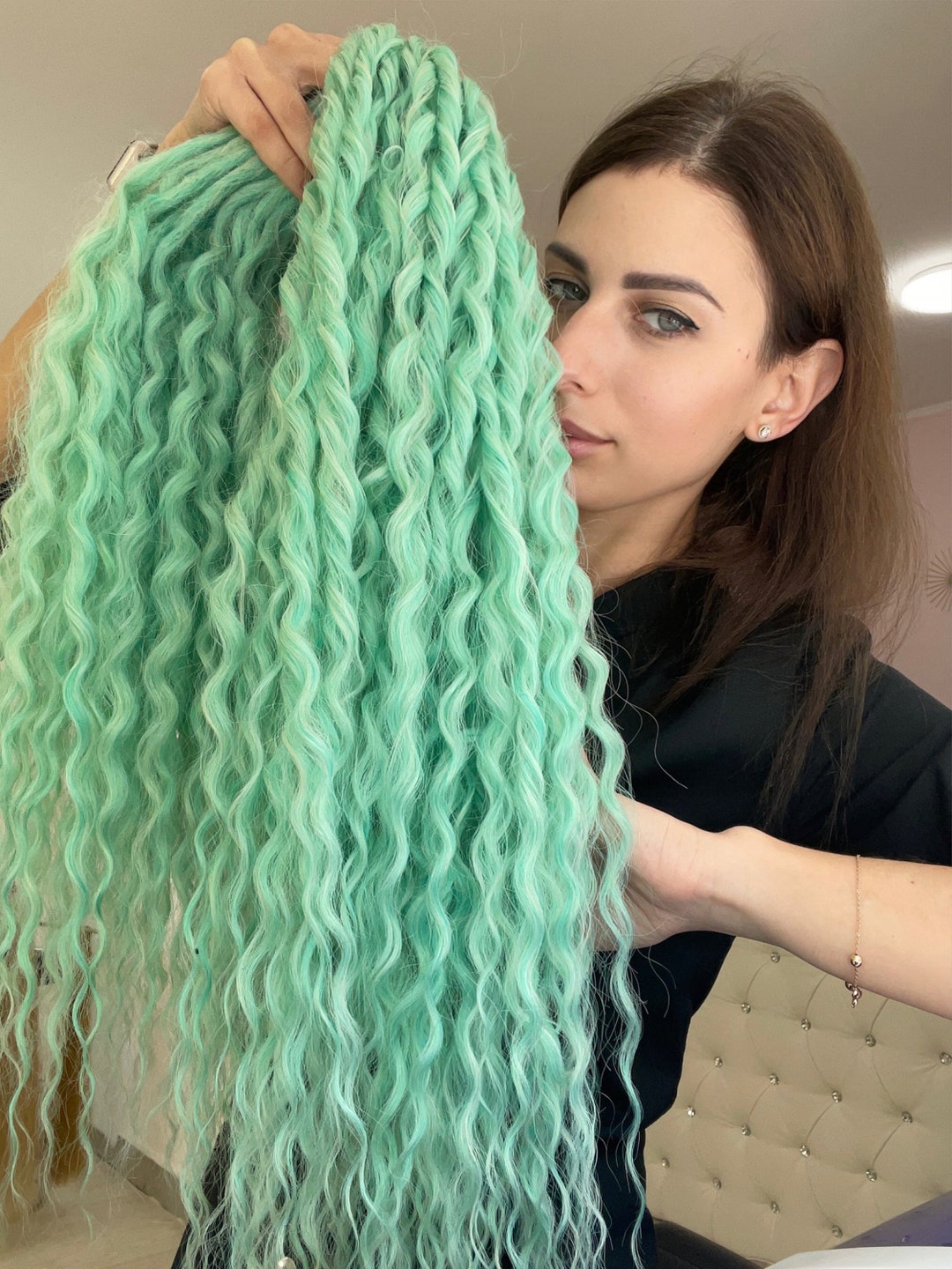 Green Synthetic Curly Dreadlocks Mint Dreads Hair Extensions Etsy