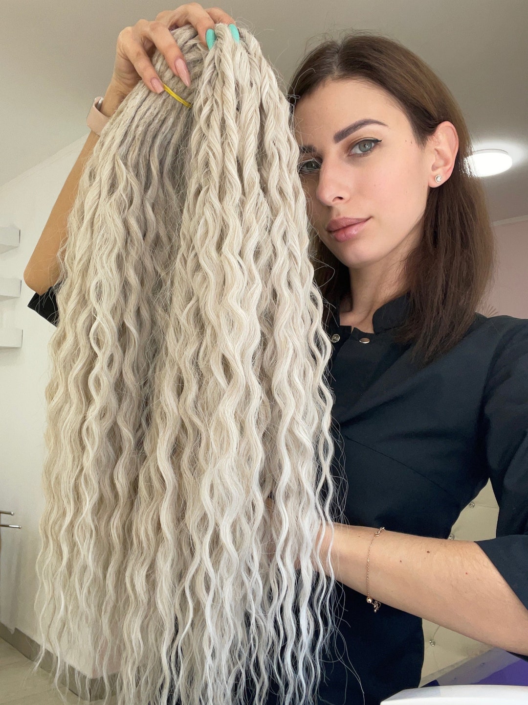 Blonde Curly Synthetic Dreads Double Ended Dreadlocks Dreads Extensions