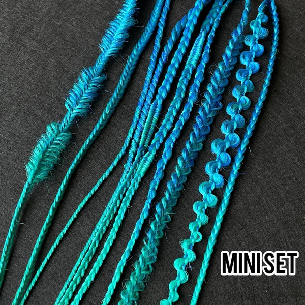 Synthetic blue green dreads Hair  extensions Double ended dreadlocks DE SE dreadlocks Textured dreads Accent dreads Faux dreads