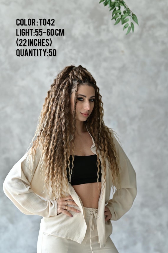 Synthetic Crochet Dreads Extensions Wavy Dreads 60 DE Full Set Lightweight  Curls Dreads Set of Brown to Blond Ombre Crochet Dreads 