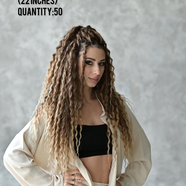 Synthetic brown curly dreads Ginger dreads Auburn dreadlocks Hair extensions  Double ended dreadlocks Full set Faux dreads Curly hair