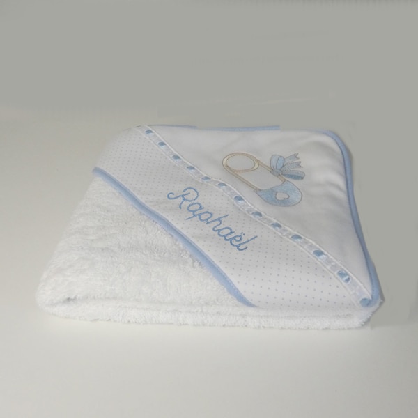 Cape de bain avec capuche motif épingle à nourrice  en coton  pour bébés personnalisable. Dès la naissance