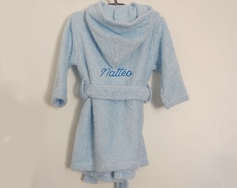 peignoir de bain bébé 1-2 ans et 3- 4 ans 100 % coton prénom bébé brodé dans le dos couleur bleu