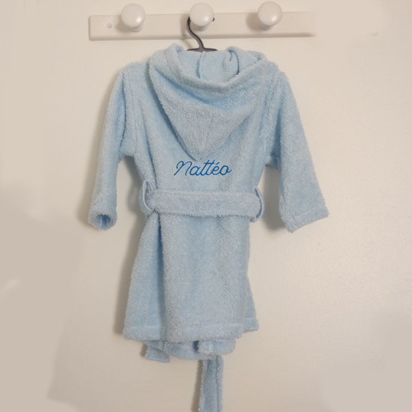 peignoir de bain bébé 1-2 ans et 3- 4 ans 100 % coton prénom bébé brodé dans le dos couleur bleu