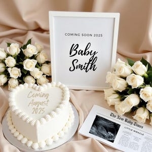 Anuncio de embarazo con forma de pastel de corazón digital, revelación de un bebé de género neutro, plantilla editable, plantilla digital de Canva, publicación de Instagram para un bebé