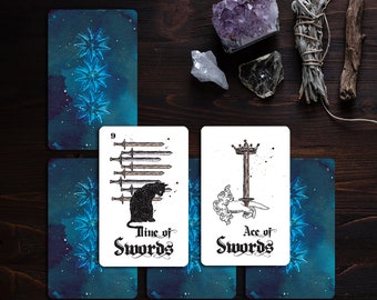 Tarotset zwarte middeleeuwse kat: 78 originele kunstkaarten kaarten