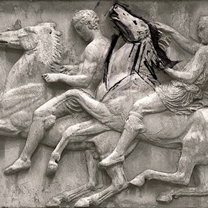 Póster de la carta del tarot del Caballero de Espadas, impresión del caballo del Partenón, escultura de mármoles del Partenón, tapiz de caballero, friso del Partenón