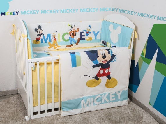 Baby Bedding Set Disney Mickey Boy Fenceboy Crib Etsy