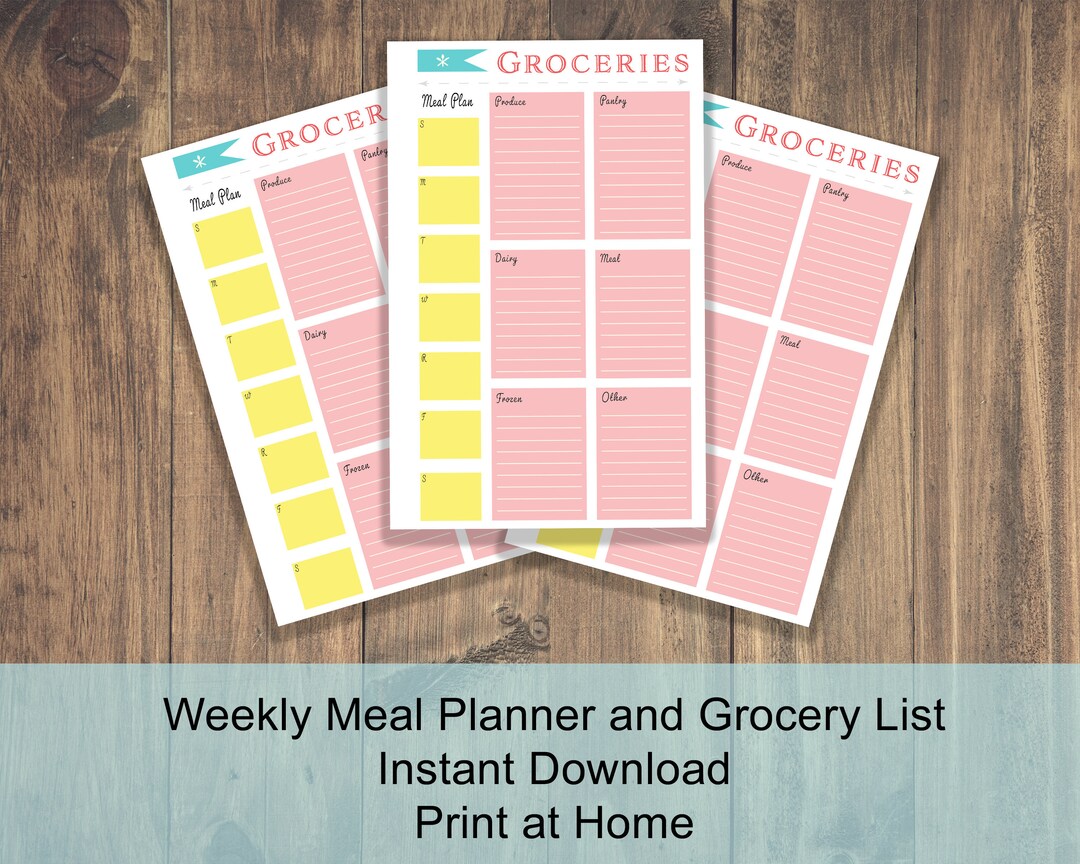 Printable Grocery List and Weekly Meal Planner 5.5x8.5 Inches Print at ...