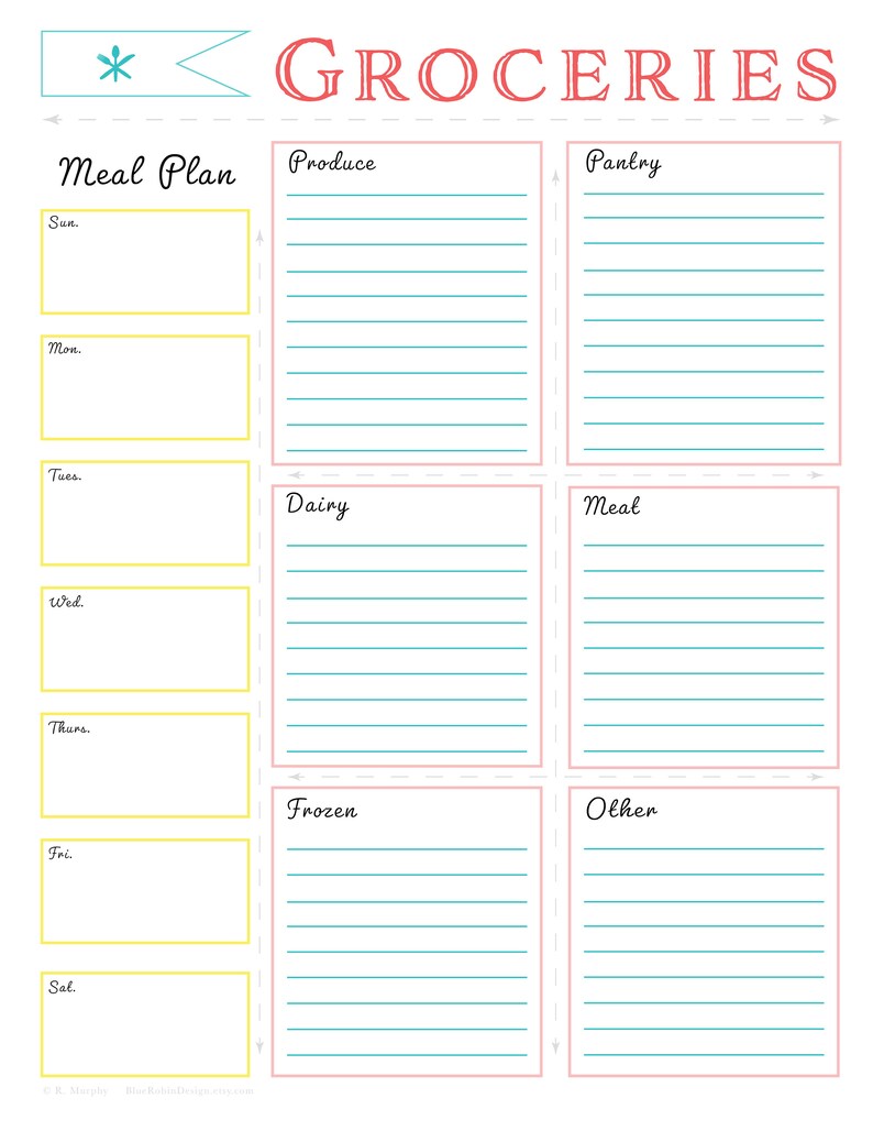 Printable Grocery List and Weekly Meal Planner Print at Home | Etsy