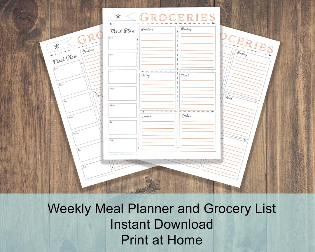 Printable Grocery List and Weekly Meal Planner | Print at Home | Orange ...
