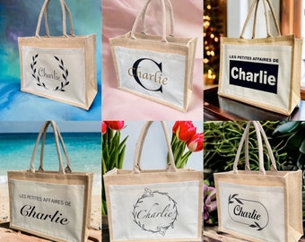 Sac en jute personnalisé idéal comme cadeau pour maman, mamie, marraine, nounou, sœur ou cabas pour plage picnic /Cabas en jute personnalisé