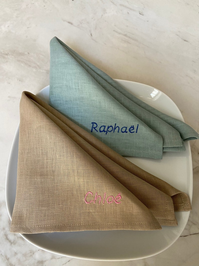 Serviettes de table en lin doux personnalisées brodées image 4