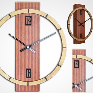 Reloj de pared natural original, reloj hecho a mano de madera natural, diseño único, accesorios perfectos y decoración de pared Caoba