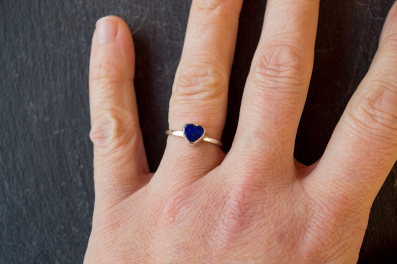 heart ring hand formed ring sterling silver ring rough heart ring rough gemstone ring blue ring Lapis Lazuli ring unique ring