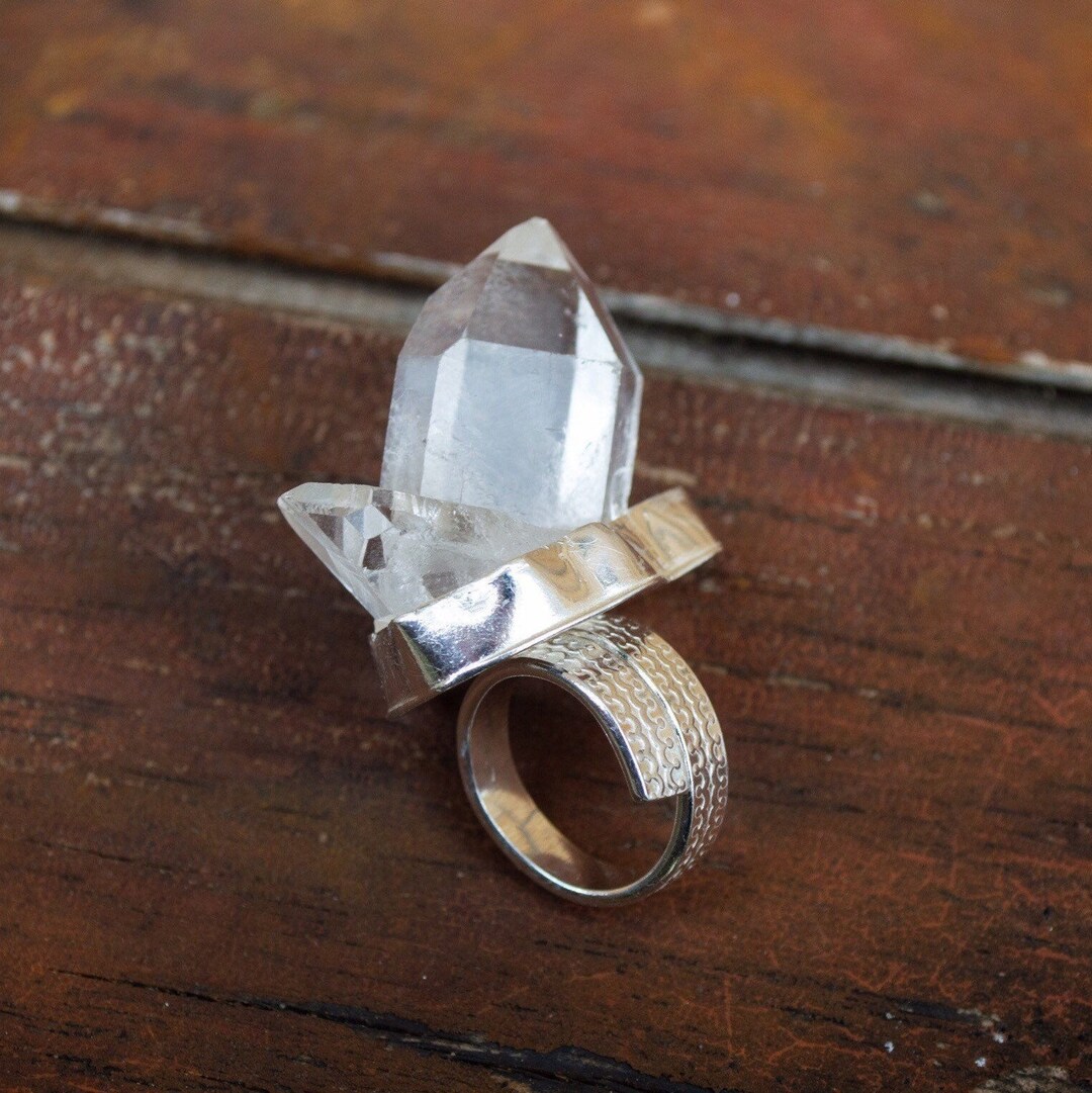 Crystal Setting Ring Quartz Crystal Adjustable Sterling Silver Ring Crystal - Etsy