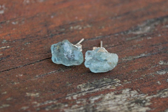 Rough Aquamarine Earrings Raw Gemstone Jewelry Unique Gift | Etsy UK
