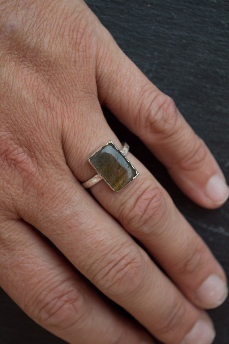 rough gemstone ring unique ring hand formed ring labradorite piece rough labradorite ring sterling silver ring Labradorite ring