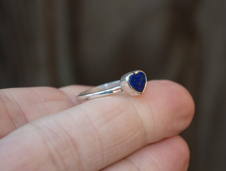 heart ring hand formed ring sterling silver ring rough heart ring rough gemstone ring blue ring Lapis Lazuli ring unique ring