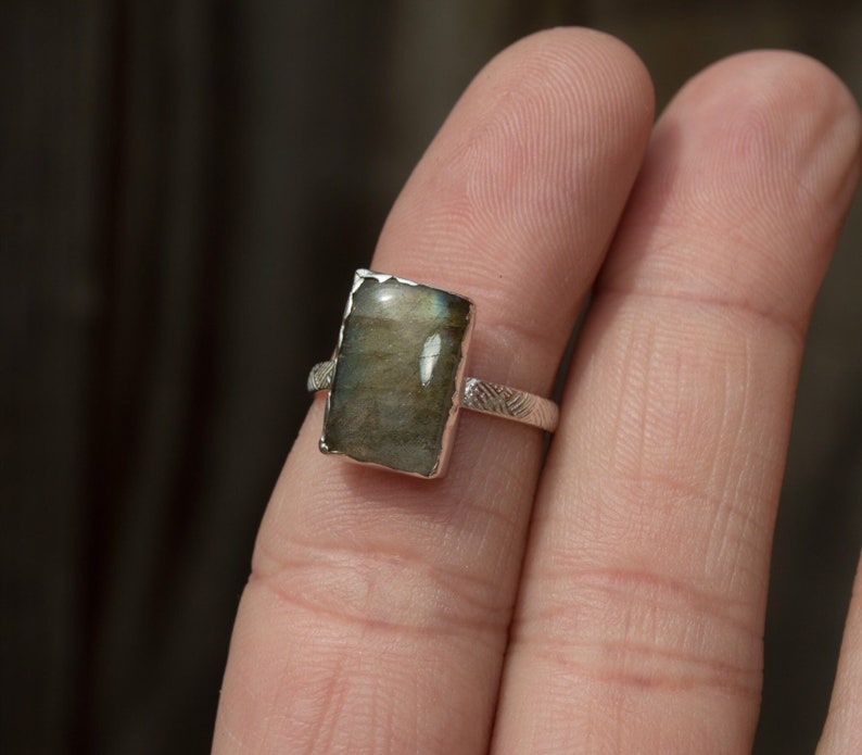 rough gemstone ring unique ring hand formed ring labradorite piece rough labradorite ring sterling silver ring Labradorite ring