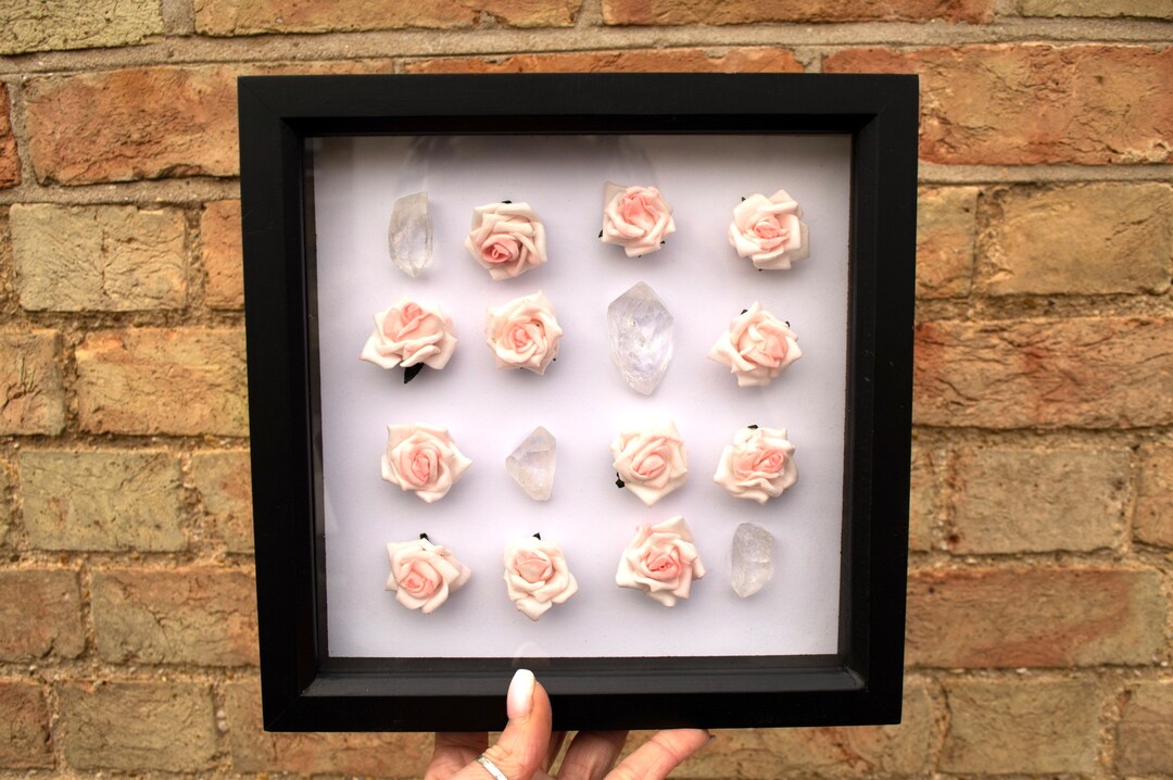 Quartz Crystal Point Shadow Box Crystal Home Decor Floral Etsy