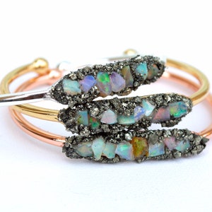 Rough opal bracelet | pyrite bracelet | crushed pyrite | boho bracelet | rough gemstone | colorful bracelet | birthstone bracelet |