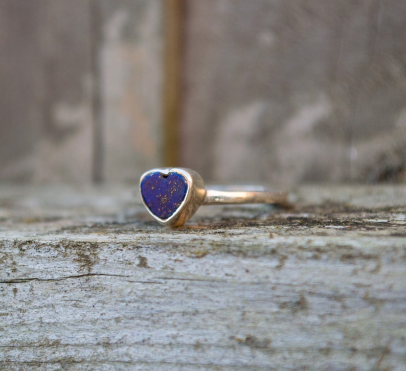 heart ring hand formed ring sterling silver ring rough heart ring rough gemstone ring blue ring Lapis Lazuli ring unique ring
