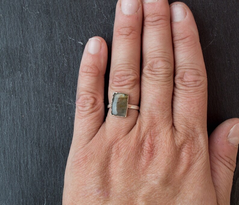 rough gemstone ring unique ring hand formed ring labradorite piece rough labradorite ring sterling silver ring Labradorite ring