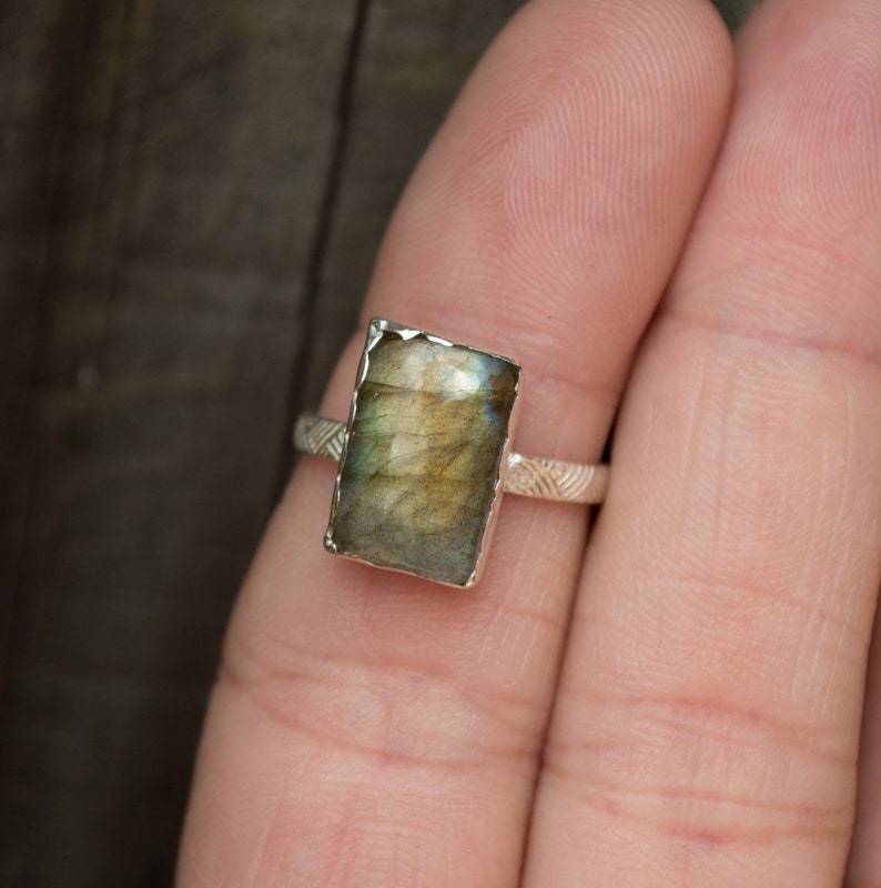 rough gemstone ring unique ring hand formed ring labradorite piece rough labradorite ring sterling silver ring Labradorite ring
