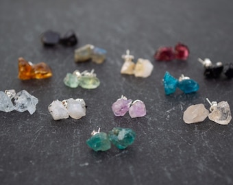 Gemstone earrings | rough crystal earrings | boho jewelry | raw gemstones | hand made earrings | stud earrings | small gemstone earrings |