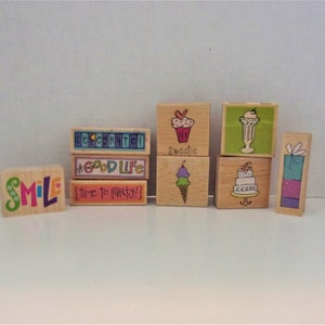 Lot van 9 Party Print Stempels Hout Rubber Nieuw Ongebruikt