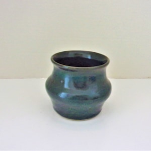 Vintage Pottery Short Vase Jar Wheel Thrown Dark Teal Glaze