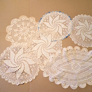 5 Vintage Crocheted Doilies 1 Crocheted Table Dresser Top
