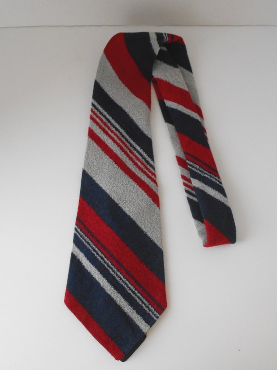 Vintage Striped Knit Neck Tie Red Gray Navy Blue