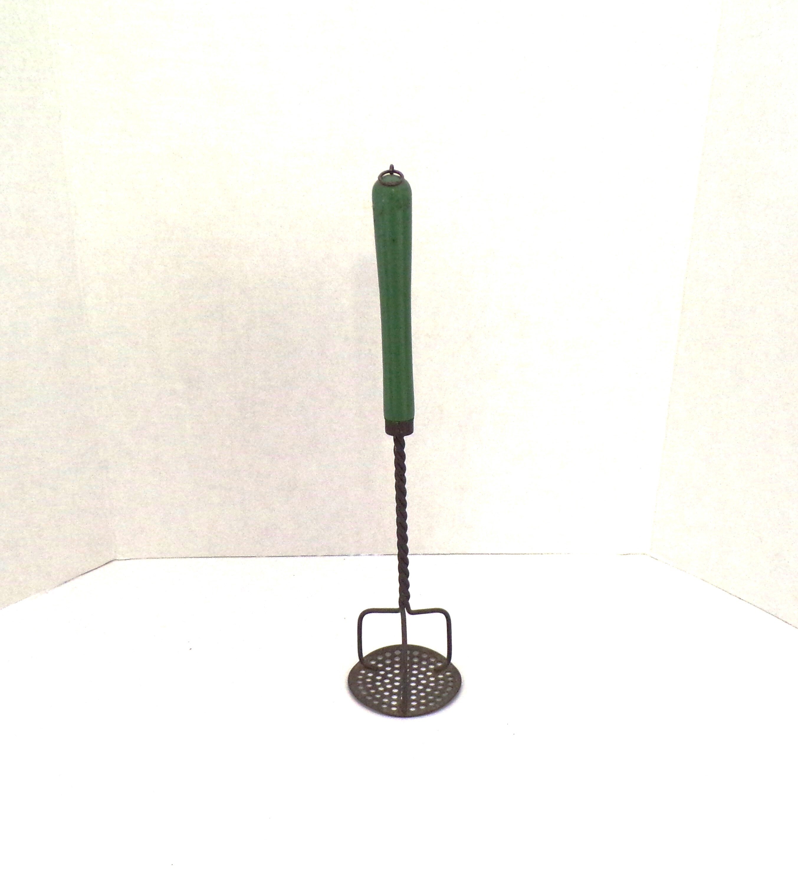 Vintage Hand Potato Masher Stainless Steel With Black Plastic Handle