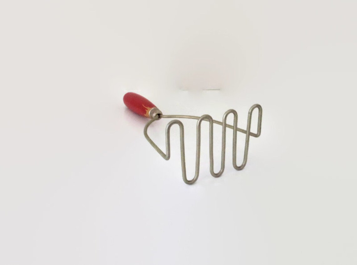 Vintage Potato Masher Wavy Metal Base Painted Red Wood Handle Etsy