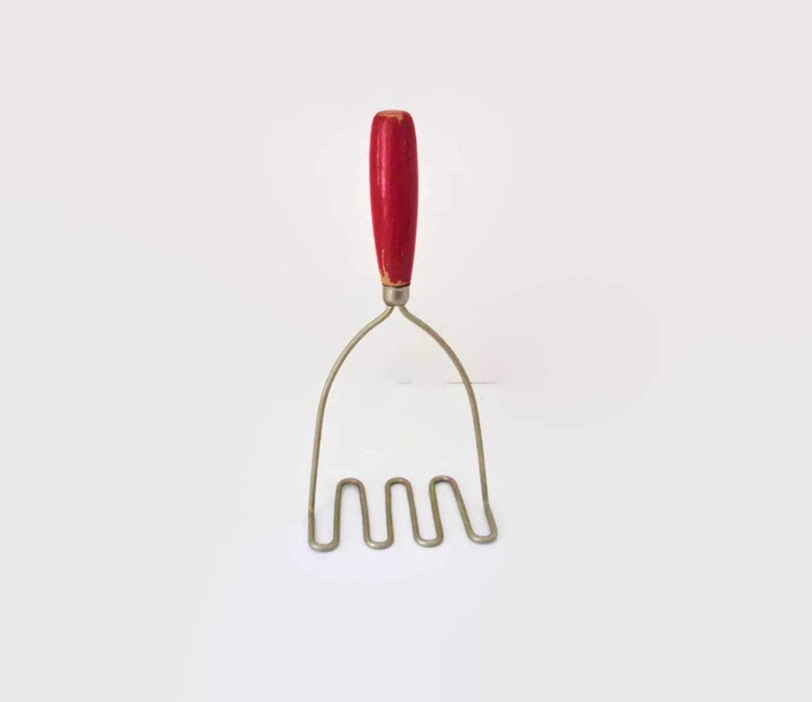 Vintage Potato Masher Wavy Metal Base Painted Red Wood Handle Etsy