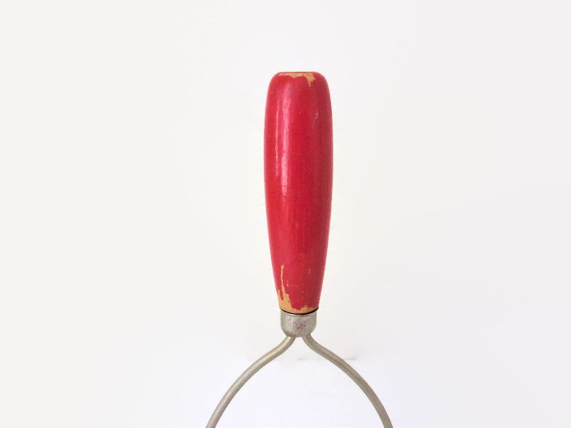 Vintage Potato Masher Wavy Metal Base Painted Red Wood Handle Etsy