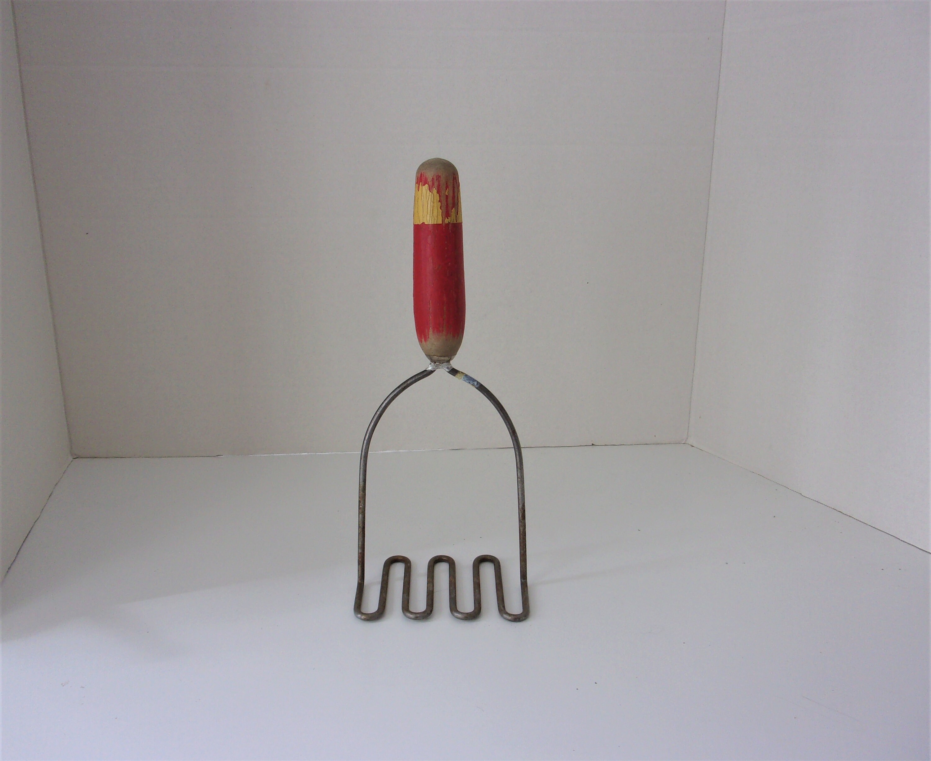 Vintage Androck Potato Masher Made in USA Painted Red and Cream Wood
