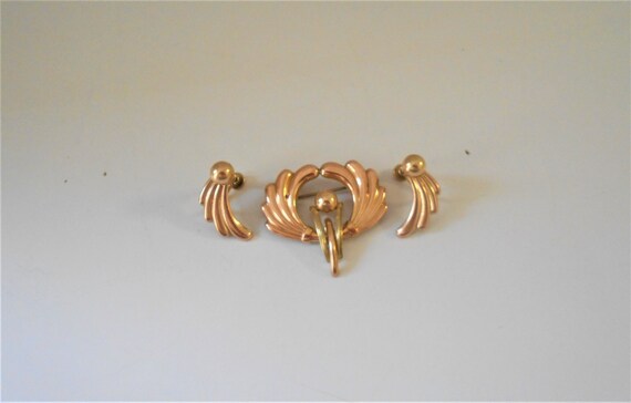 Vintage Van Dell Brooch and Earrings Set 12K Gold… - image 3