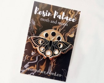 spinning moth and moon 2 inch gold hard enamel pin
