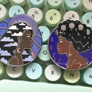 2 PIN SET: sun and moon goddesses - gold or silver hard enamel plating