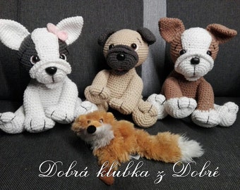 Puppies - Bulldog, Pug, Boxer (3 in 1) - crochet pattern