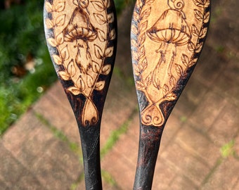 Mushroom & Vines Wooden Spoon, Woodburned Utensil