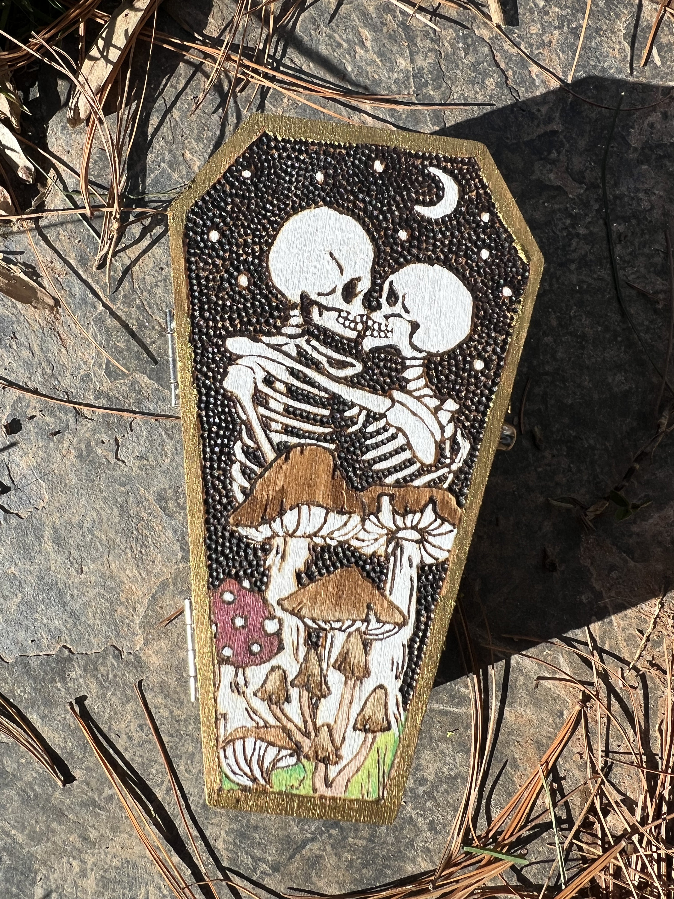 Skeleton Lovers Coffin Trinket Box, Mushrooms, Weird Decor, Gothic Ring Box, Shelf Decor