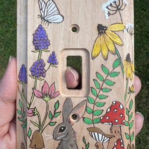 Butterfly & Bunny Meadow - Single Wooden Light Switch Cover