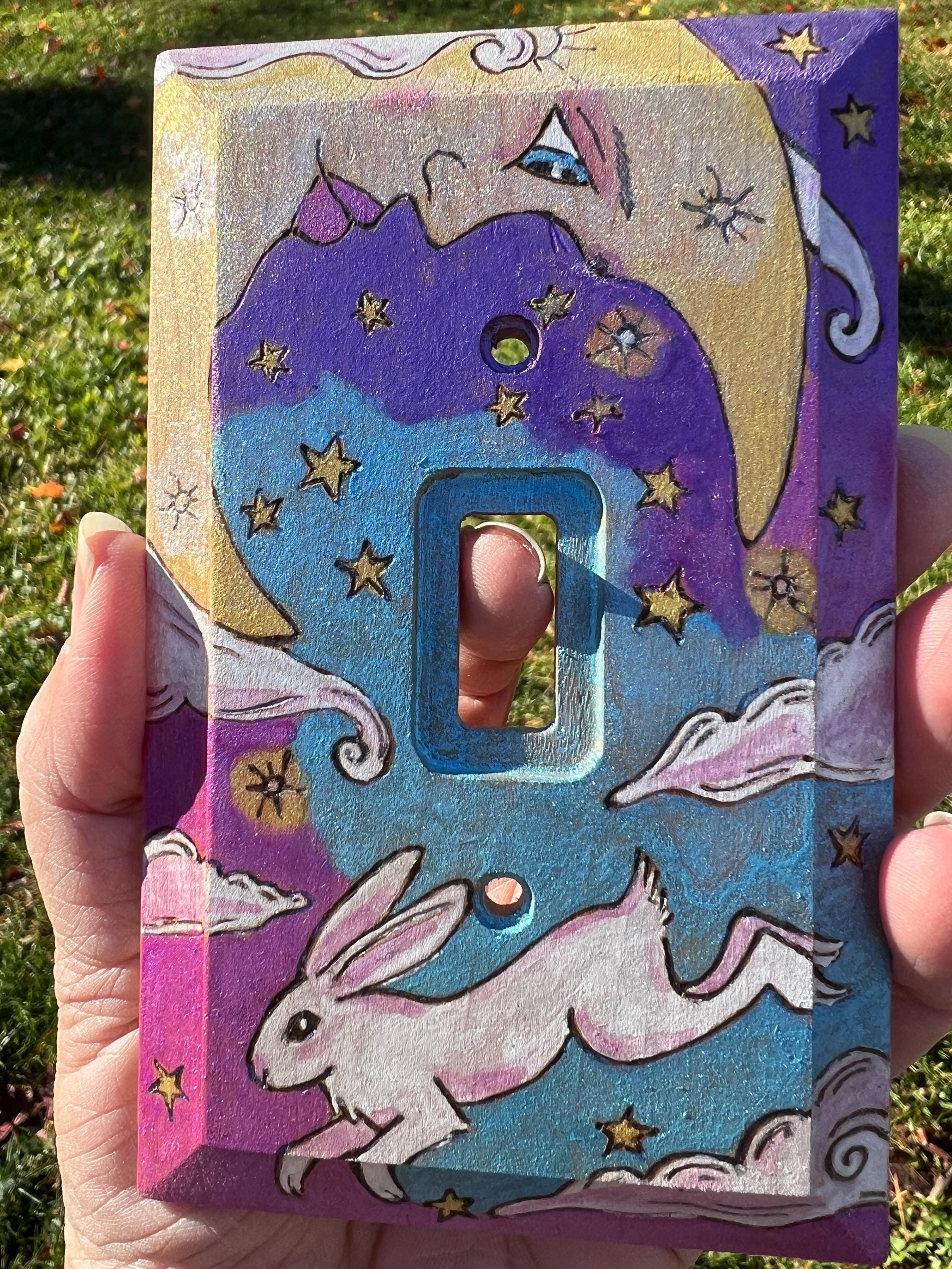 Moon & Rabbit Celestial Art Wooden Light Switch Cover Single Toggle - Etsy